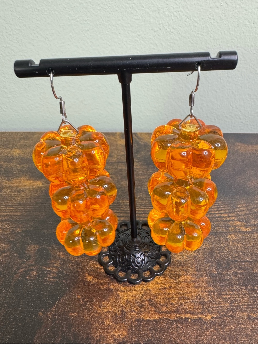 4/$20 Halloween Bubble Resin Pumpkin Drop Earrings - Orange Kitschy